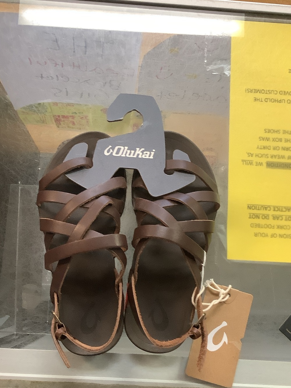 OluKai Women's Brown Leather Strappy Slide Sandals